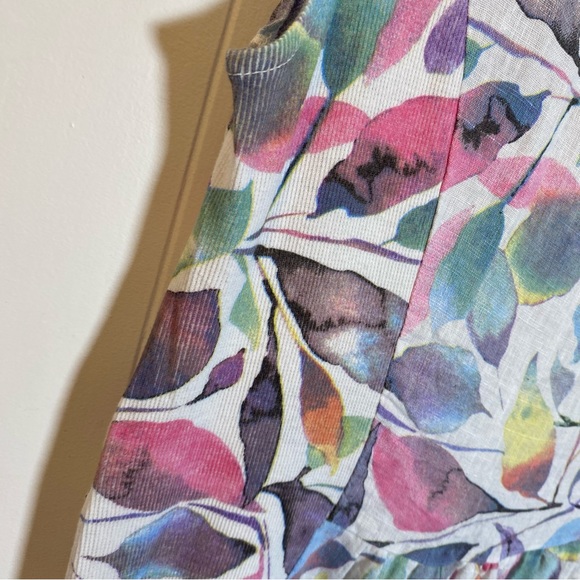 Luca Vanucci 100% Linen Tunic Style Dress Pastel Leaves Patterned Colourful - Picture 4 of 11